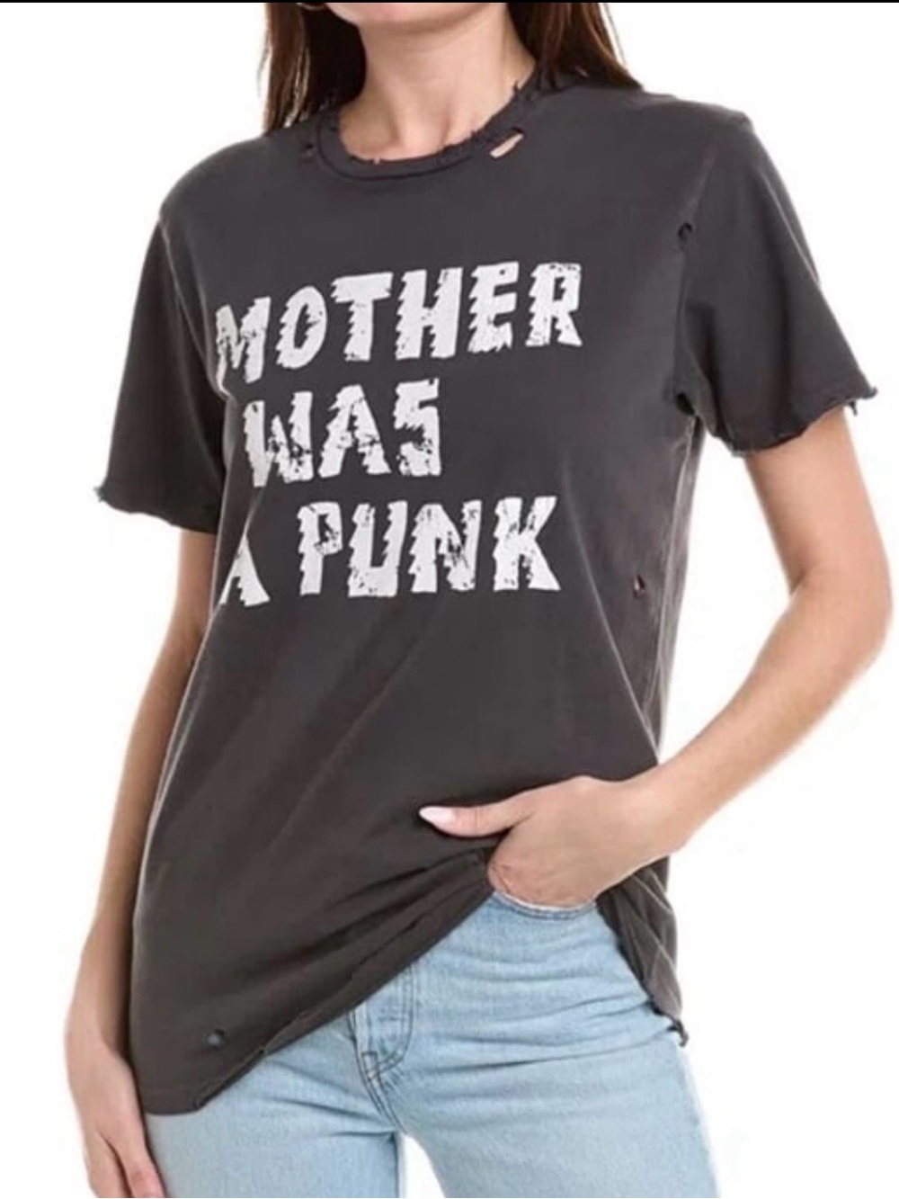 MOTHER Black Distressed 'Mother Was A Punk' Graphic Tee sz L
